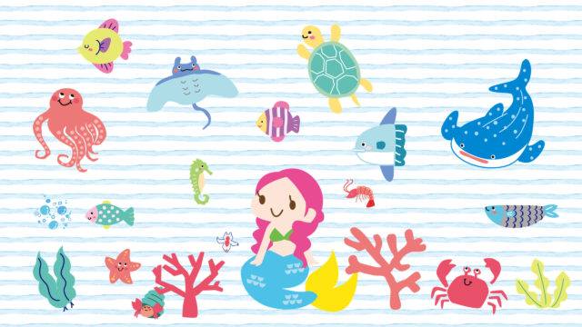 海の中の人魚と生き物たち