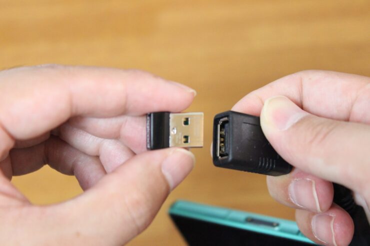 USBマウスの通信機を「BUFFALO USB TypeA - Miceo B 変換アダプター」へ接続する
